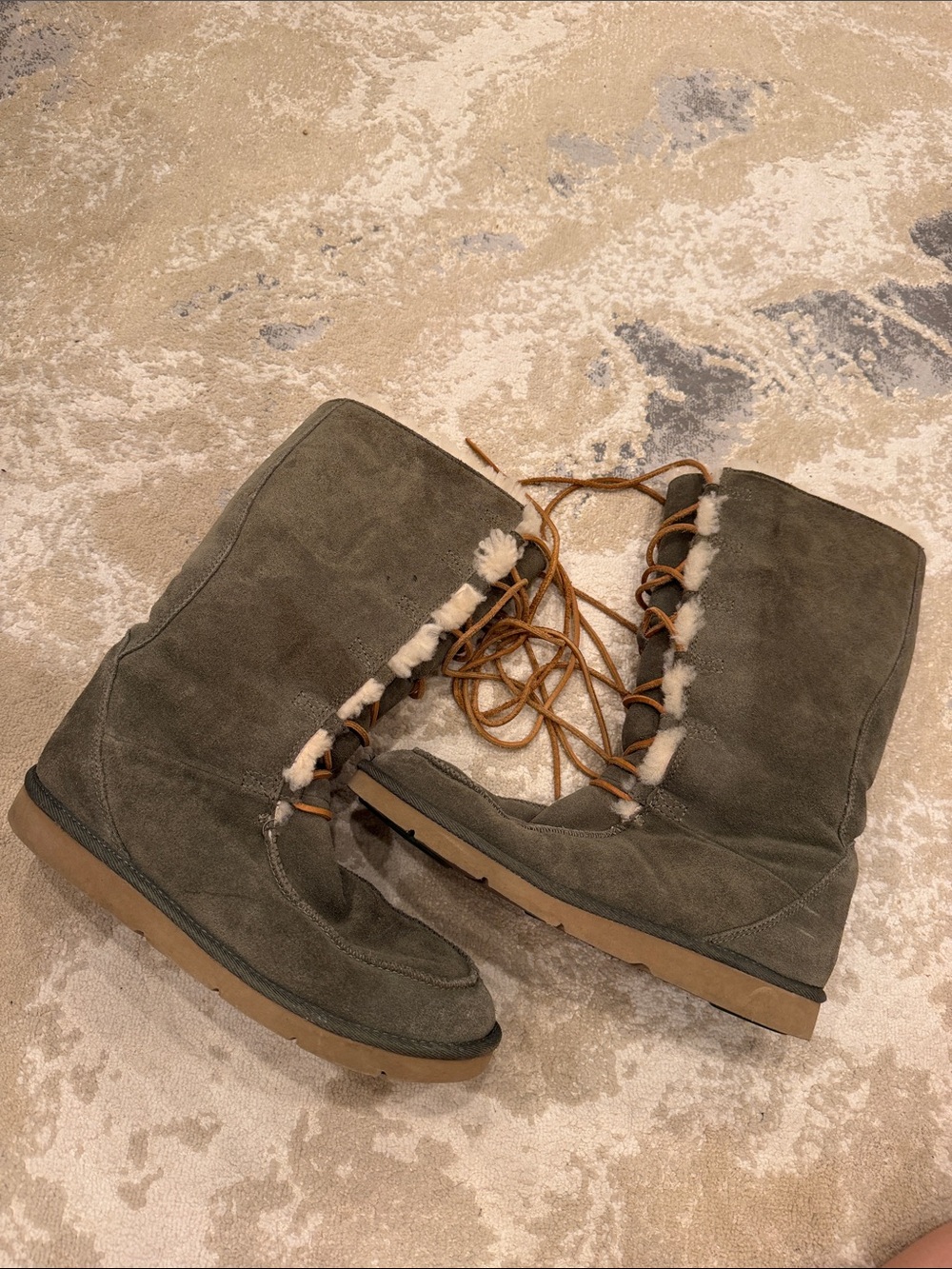 UGG Whitley Sage Green Suede Sheepskin Shearling Fur Boots Size 10 - Picture 7 of 12